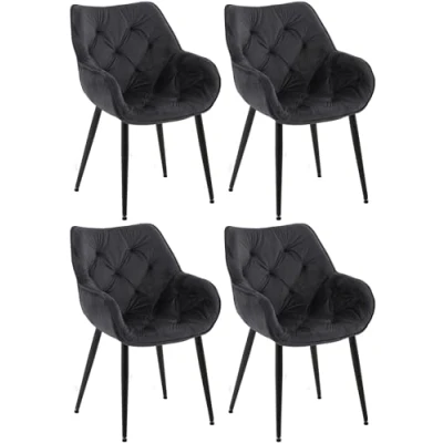 Afbeelding van CLP Tanna Set van 4 eetkamerstoelen Met armleuning Fluweel Velvet zwart