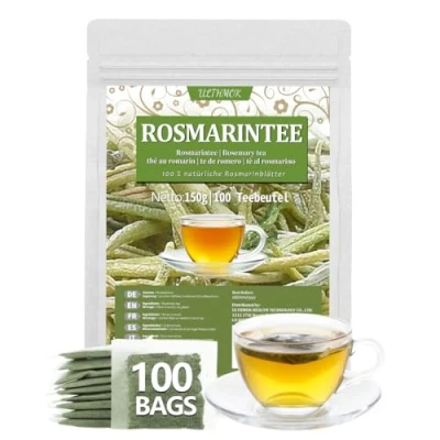 Afbeelding van Hoogwaardige rozemarijntheezakjes, 100 theezakjes, gemaakt van 100% zuivere en natuurlijke rozemarijnbladeren, zonder toevoegingen of cafeïne.