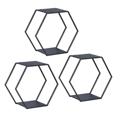 Afbeelding van Wandrek Tand 3 delig wandplankenset zwart 32x37x19 cm [en.casa]
