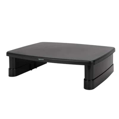 Image de Amazon Basics Support de bureau réglable en hauteur pour écran d’ordinateur, réduction la tension dans le cou, écrans et ordinateurs jusqu’à 10 kg, noir, rectangulaire