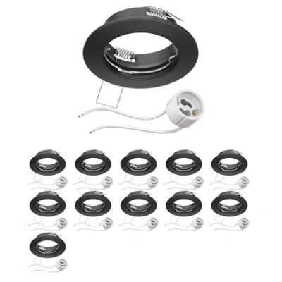 Afbeelding van ledscom.de 12 stuks inbouwspots met behuizing voor in het plafond, FERE, mat zwart (led/halogeen/GU10/MR16/PAR16/50mm) incl. GU10 fitting