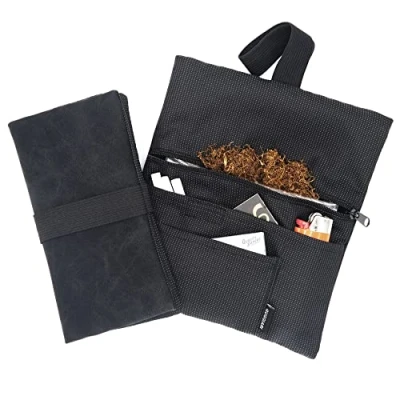Afbeelding van GUGGIARI® Tabaksgrap van zacht leer met praktische vakken voor: filtertips, rolpapier en aansteker zak voor tabakszak 30/50 g, Pindot