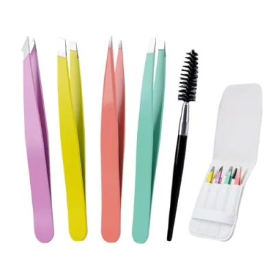 Afbeelding van Alyvisun 5 stuks professionele pincet, draagbaar, roestvrij staal, antislip coating, gestructureerd, ingown haar voor vrouwen (meerkleurig)
