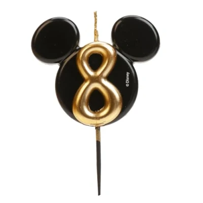 Afbeelding van dekora Mickey Mouse verjaardagskaars decoratie Disney kaarsen van paraffinewas zonder geur Zwarte en gouden met oren Maat 8,5 cm Nummer 8