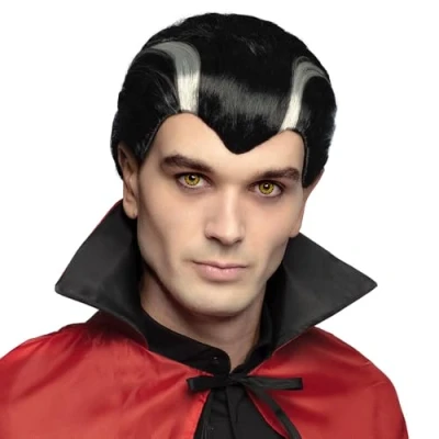 Afbeelding van Boland Pruik Vampier Zwart Steil Kort Mannen Halloween en Horror