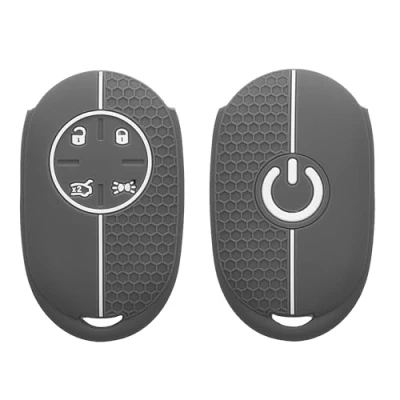 Afbeelding van kwmobile Autosleutelhoes compatibel met Fiat 500E 4 knops autosleutel accessoire zachte siliconen hoes grijs wit