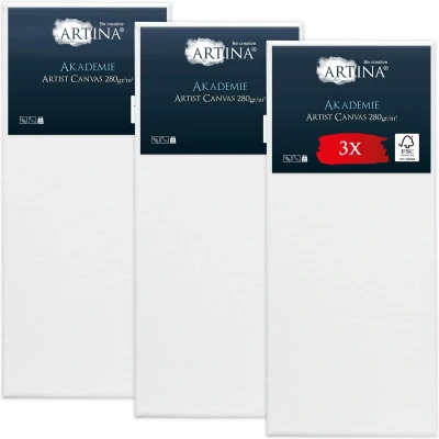 Afbeelding van Artina Akademie Set van 3 Schilderdoeken Canvas 60x140 cm Spieraam FSC® Hout Wit 100% Katoen 280 g/m153