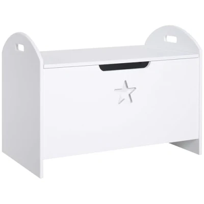 Afbeelding van HOMCOM Opbergkoffer speelgoedkist afmetingen 62L x 40B 46H cm MDF wit