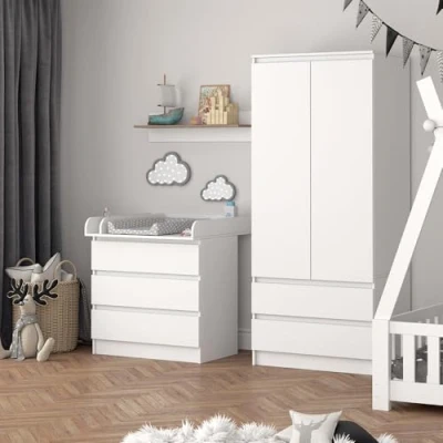 Afbeelding van Vicco Luiertafel Emma, Wit, 80 x 85.4 cm met 3 laden