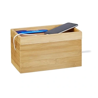Afbeelding van Relaxdays kabelbox bamboe kabelmanagement hout cable box bureau multi oplaadstation