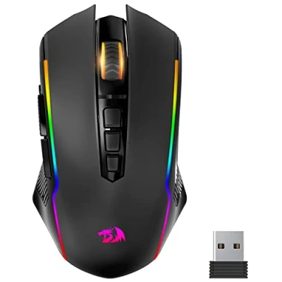 Afbeelding van Redragon draadloze RGB gamingmuis oplaadbaar met 9 programmeerbare macro editing toetsen / 8000 dpi, ergonomische gamingmuis, 70 uur voor pc/Mac gamer