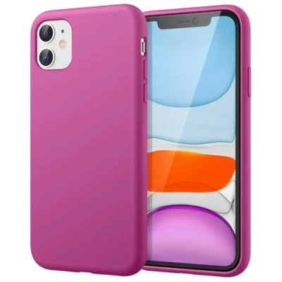 Afbeelding van JETECH siliconen beschermhoes voor iPhone 11 (2019) 6,1 inch (15,4 cm), rondom bescherming, zijdeachtig gevoel, binnenvoering van zachte microvezelstof, stootvast, donkerroze