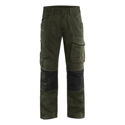 Image de Pantalon services stretch vert olive/noir, détails réfléchissants