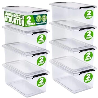 Afbeelding van DEUBA Opbergbox Set van 8 2l BPA Vrij Stapelbaar 19,5x15x11,5cm
