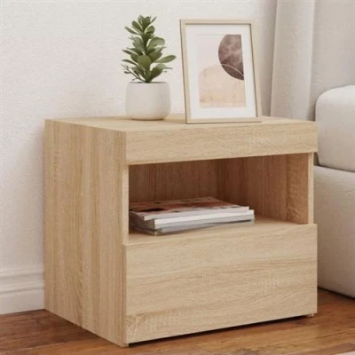 Afbeelding van Nachtkastjes met LED 2 st 50x40x45 cm sonoma eikenkleurig