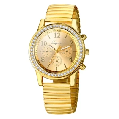 Afbeelding van JewelryWe Dameshorloge, met elastisch bandje, extra dun, makkelijk te lezen, goud /zilverkleurig, zilver., Armband