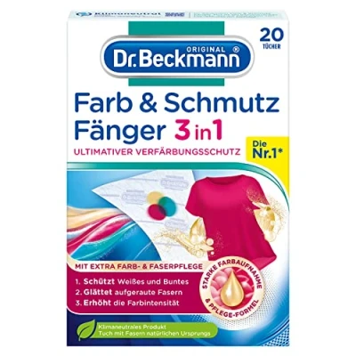 Afbeelding van Dr. Beckmann kleur en vuilvanger, 3 in 1, kleurvangdoeken voor ultieme bescherming tegen verkleuring, met extra vezelverzorging, 20 doeken