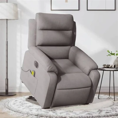 Image de vidaXL Fauteuil inclinable de massage électrique Taupe Tissu