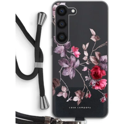 Afbeelding van Case Company® hoesje met Koord geschikt voor Samsung Galaxy S23 Mooie bloemen Telefoonhoesje Zwart Bescherming aan alle Kanten en Over de Schermrand