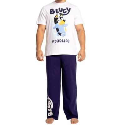 Afbeelding van Bluey pyjama katoenen herenpyjama met korte mouwen, Blauw, XL