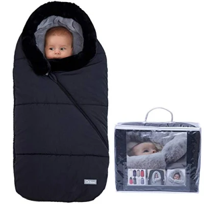 Afbeelding van Orzbow luxe Bontkraag Voetzakken voor kinderwagens, Universele babyvoetenzak babywagen buggy, Wintervoetenzak pasgeborenen kinderwagenaccessoires Waterdicht, met Draagtas