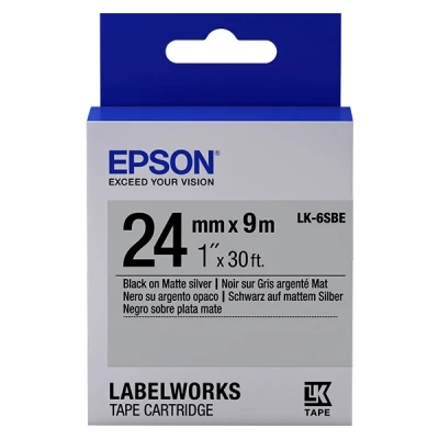 Image de Epson LabelWorks LK 6SBE Noir sur argent mat Rouleau (2,4 cm x 9 m) 1 cassette(s) bande d&#039;étiquettes pour LW 1000, 600, 700, 900, Z5000, Z5010, Z700, Z710, Z900