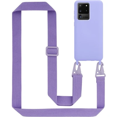 Afbeelding van Cadorabo Mobiele telefoon ketting geschikt voor Samsung Galaxy S20 ULTRA in LIQUID LICHT PAARS Silicone beschermhoes met lengte verstelbare koord riem