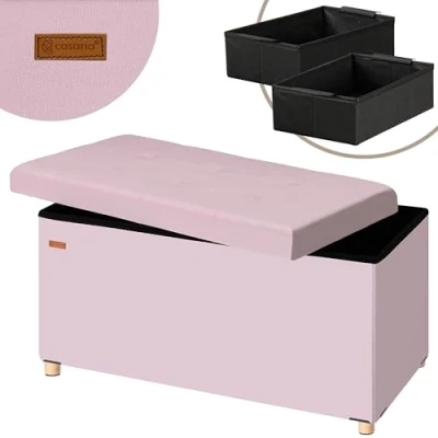 Afbeelding van Casaria Opbergbank Opbergruimte 76x38x42cm Opvouwbaar Fluweel Roze