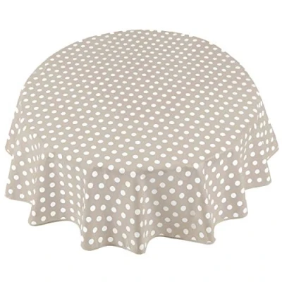 Afbeelding van Tafelkleed van pvc, rond, 160 cm, met stippen, beige grijs