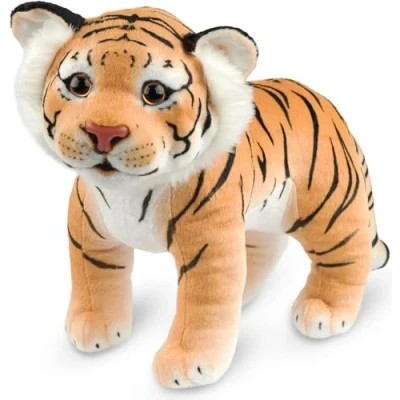 Afbeelding van BRUBAKER Tiger knuffeldier, 30 cm, staand, pluche speelgoed voor kinderen, bruin