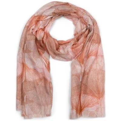 Afbeelding van styleBREAKER Damessjaal met kleurrijk ginkgo bladpatroon en korte franjes, lichte sjaal, stola 01016208, terracotta beige, één maat, Beige