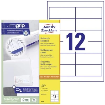 Afbeelding van Etiket Avery Zweckform 3659 97x42.3mm wit 1200stuks