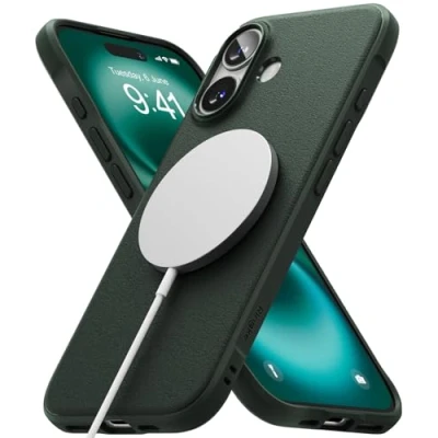 Afbeelding van Ringke beschermhoes compatibel met iPhone 16 [Onyx magnetisch] magnetisch, antislip, schokbestendig, flexibel, ultradun, duurzame bumper voor 16, accessoires, donkergroen
