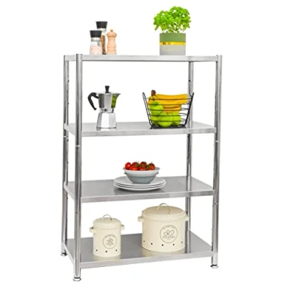 Afbeelding van 4 Niveaus Roestvrij Stalen Plank 160kg Heavy Duty Rek 74x41x108 Metalen Legplank Opbergrek