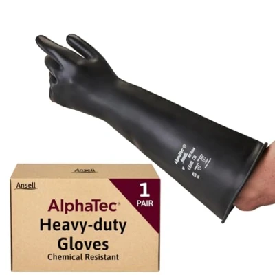 Afbeelding van Ansell Emperor ME104 Beschermende handschoen tegen chemicaliën van latex, natuurlijk rubber, bescherming bij mechanica, industriële en chemische werkzaamheden (12 paar), Zwart