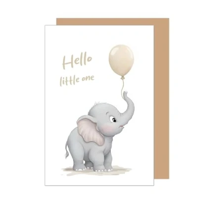 Afbeelding van Edition Seidel Hoogwaardige geboortewenskaart met envelop wenskaart voor baby Hello Little One jongen en meisje olifant (E287 SW024)