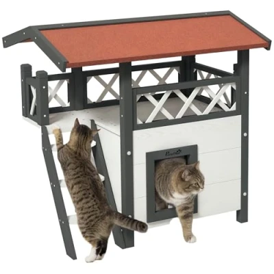 Afbeelding van PawHut Katzenhaus mit Treppe und Dach D30 076V02