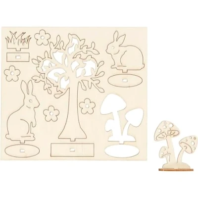 Afbeelding van Creotime Figurenset Konijn Hout 15,5 X 17 Cm Blank 14 delig