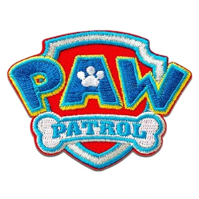 Afbeelding van Patch Paw Patrol Logo blauw 4,7 x 6,4 cm ook zelfklevend © Spin Master patches geborduurde applicaties om op te strijken