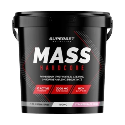 Afbeelding van Superset Nutrition Mass Hardcore (4,5kg) Gainers Gainer enrichi en whey + créatine Strawberry Ice Cream