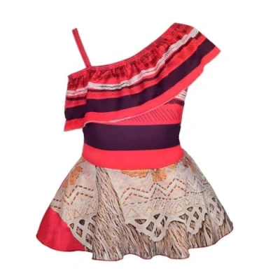 Afbeelding van Lito Angels Vaiana Moana Eendelig badpak met accessoires voor kinderen en meisjes, zomerjurk ruches, Alleen zwemkleding
