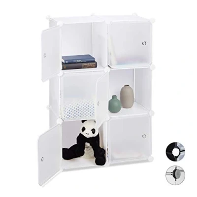 Afbeelding van relaxdays vakkenkast met 6 deuren badkamerrek roomdivider kunststof 30x30 cm wit