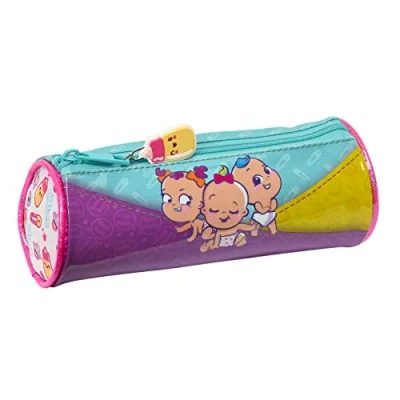 Afbeelding van Cilindervormige Schoolpennenzak The Bellies 20 x 7 cm Paars Turkoois Wit