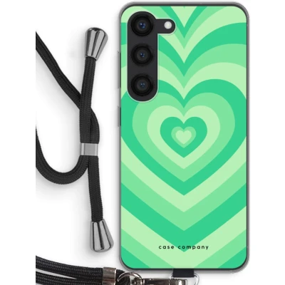 Afbeelding van Case Company® hoesje met Koord geschikt voor Samsung Galaxy S23 Hart Groen Telefoonhoesje Zwart Bescherming aan alle Kanten en Over de Schermrand