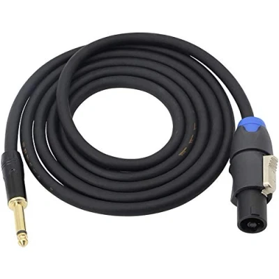 Afbeelding van speakon naar mono luidsprekerkabel 6,35 mm, TS mannelijk 14 gauge, aansluitkabel voor DJ/PA audio versterker met draaivergrendeling 2 m (mannelijke speakon)