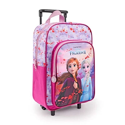 Afbeelding van Frozen 2 Kinderrugzak voor Meisjes met Wieltjes Disney Prinsessen Anna en Elsa Rugzak Kleine Kinderen Voorzak Paarse Schooltas Kleuterschool 3 4 5 6 Jaar 36x25x12 cm Perletti