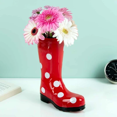 Afbeelding van Bitten Design Vaas Wellington laars Dotty rood