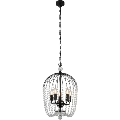 Afbeelding van Hanglamp douche, zwart/helder, kristalglas, E14, Ø 36cm