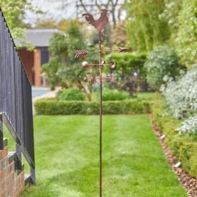Afbeelding van Garden Mile Decoratieve windwijzer met brons effect voor tuin, binnenplaats, handgeschilderde decoratie, anti aging haan buiten, terras, gazon