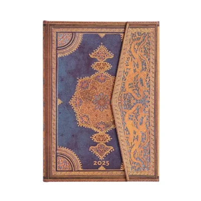 Afbeelding van Safavid Binding Art Indigo (Safavid Art) Midi 12 month Horizontal Hardback Dayplanner 2025 (Wrap Closure)
